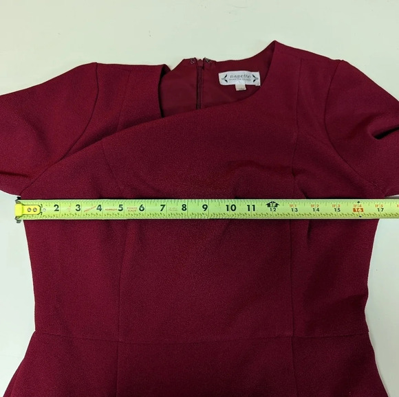 Nanette Lepore Cranberry Flounce Bell Sleeve Ruffled Crepe Knee Length Dress 8 - Picture 10 of 13
